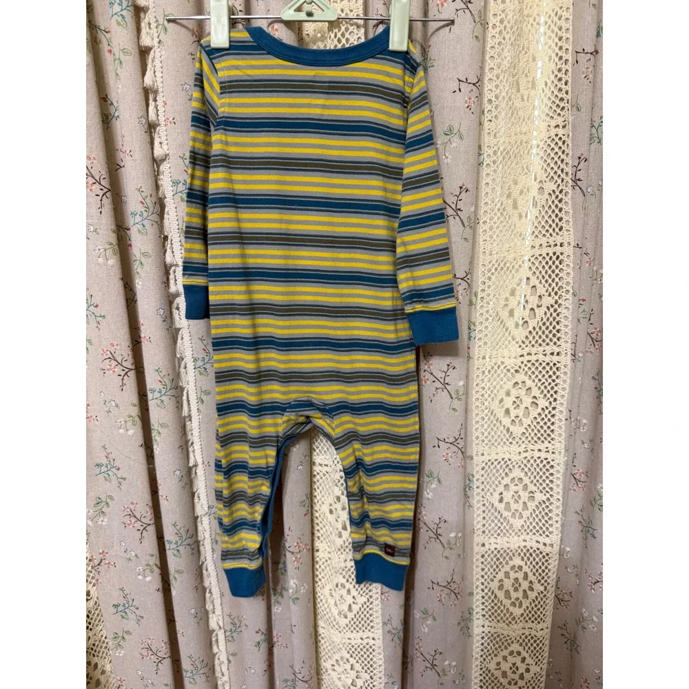 Tea Collection Baby 12-18M Striped Knee Patch Cotton Romper One Piece